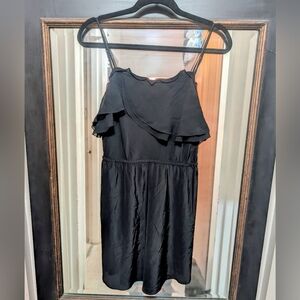 Wilfred Silk Black Mini Dress with Ruffle Detail